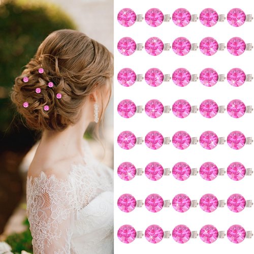 YISSION 40Pcs Mini Rhinestone Hair Clips Sparkly Crystal Hair Pins Small Decorative Hair Clips Wedding Hair Barrettes Pink Hair Clips Bridal Hair Accessories for Girls Women