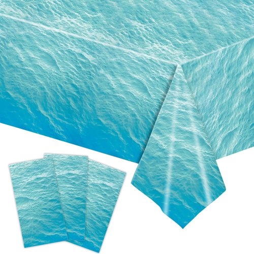 HMJDZH 3 PCS Sea Wave Water Ripple Birthday Party Supplies Sapce Tablecloths Sea Wave Water Ripple Plastic Table Cover Sea Wave Theme Party Decorations for Birthday Home Party Favors, 54 x 108 Inch
