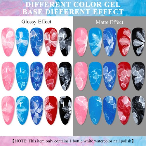 SUPWEE White Blooming Ink Nail Polish Marble Watercolor Ink Nail Painting Gel Nail Blossom Flower Nail Art Design Soak Off UV Gel Manicure DIY Nail Design At Home 10ML(0.33FL OZ)