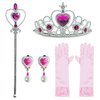 Princess Dress Up Party Accessories Set with Gloves,Crown,Wand,Clip Earrings for Women Pink (4pcs)