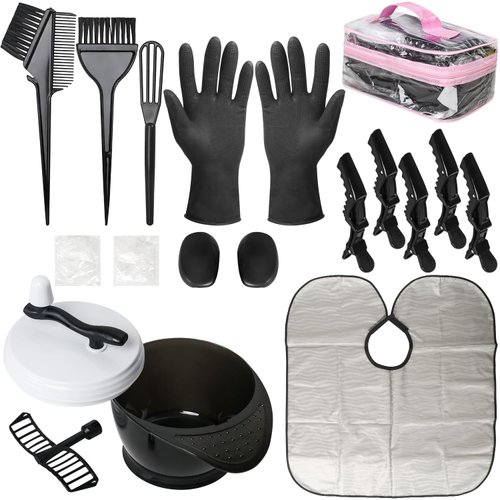 ROOHUA 17 Pieces Hair Dye Coloring Kit - Hair Tinting Bowl, Hair agitator, Dye Brush, Ear Cover, Hairpin, Hair Coloring Cape For Hair Coloring Hair Dye Tools (17PCS)