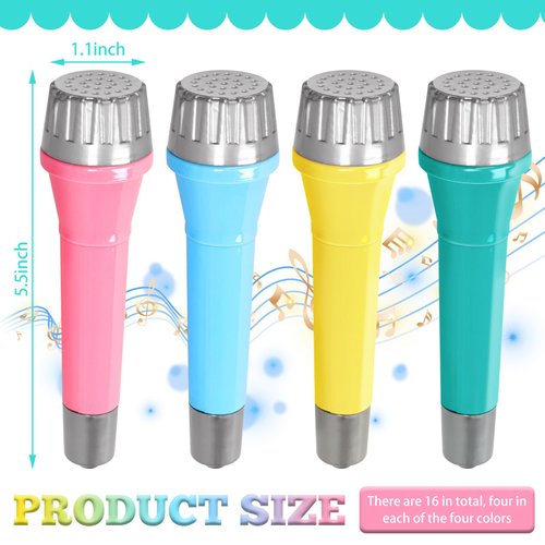 NEXXXI 16 Pack Plastic Toy Microphones, Colorful Fake Microphone for Goody Bag Fillers and Birthday Party Favors, 4 Colors