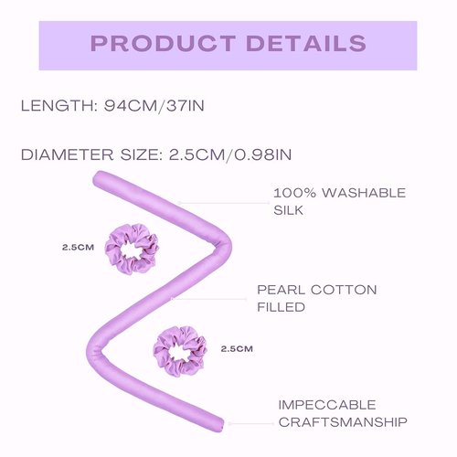 BerrySilky Silk Ribbon Curler - Heatless Curls- 100% Mulberry Silk Heatless Hair Curler with 2 Silk Hair Scrunchies, Extra Soft Heatless Curling Rod Headband, No Heat Overnight Curls (Lavender)
