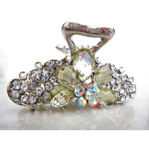 Silver metal flower crystal hair claw clip bridal clip