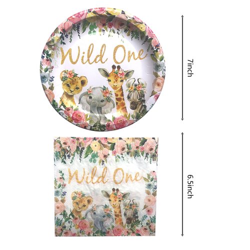 Fenghu Girl Wild One Birthday Party Supplies, 20 Plates and 20 Napkin, Wild One Theme Birthday Party Decoration for Girl