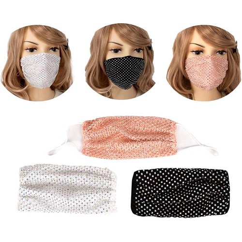 CLGIFT Set of 12 Fabric Cloth Face Mas Flower Mixed Floral Embroidered and Rhinestone mesh Double Layer face mask