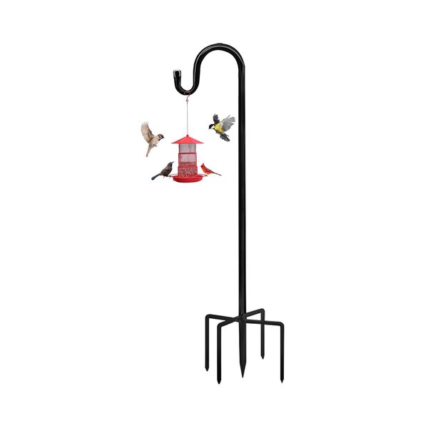 Akeydeco Bird Feeders Pole,Shepherds Hooks for Outdoor 1 Pack 48 Inch Bird Feeders for Outdoors with 5 Prongs Base Hanging Planters for Outdoor Shepherds Hook for Bird Feeder