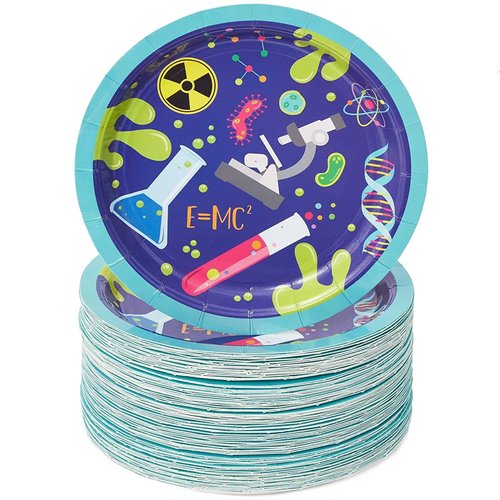 80 Pack of Science Lab Party Paper Plates for Birthday Party (7 Inches, Blue)