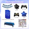 184pcs Video Game Birthday Party Decorations for Boys, Gamer Birthday Party Favors with Happy Birthday Banner, Curtains Backdrop, Tablecloth, Balloons, Foil Gaming Balloons, Stickers(Blue）