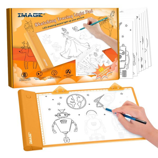 IMAGE Light Up Tracing Pad Orange Drawing Tablet Coloring Board for Kids Children Toy Gift for Girls Boy (includes 10 Traceable Sheets and Two Clips)