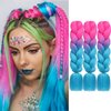 HAIRCUBE Ombre Braiding Hair 24 Inch 3 Packs Pre Stretched Box Braids Colorful Twist Braiding Hair Extensions Synthetic Crochet Braiding (Hot Pink to Cyan Blue)