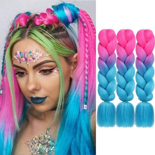 HAIRCUBE Ombre Braiding Hair 24 Inch 3 Packs Pre Stretched Box Braids Colorful Twist Braiding Hai...