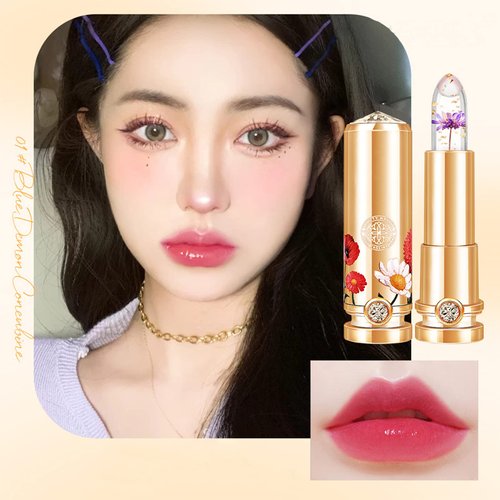 Mrettick 3 Colors Crystal Flower Jelly Lipstick Set,Magic Temperature Color Changing Lip Gloss PH Lipstick Color Changing Jelly Lipstick Waterproof Moisturizer Lip Balm (#1+#2+#3)