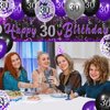 Purple 30th Birthday Decorations for Women, Black Purple Silver Happy 30th Birthday Yard Banner and 24pcs 30th Birthday Balloons for 30th Birthday Anniversary Party Supplies Indoor Outdoor Decor