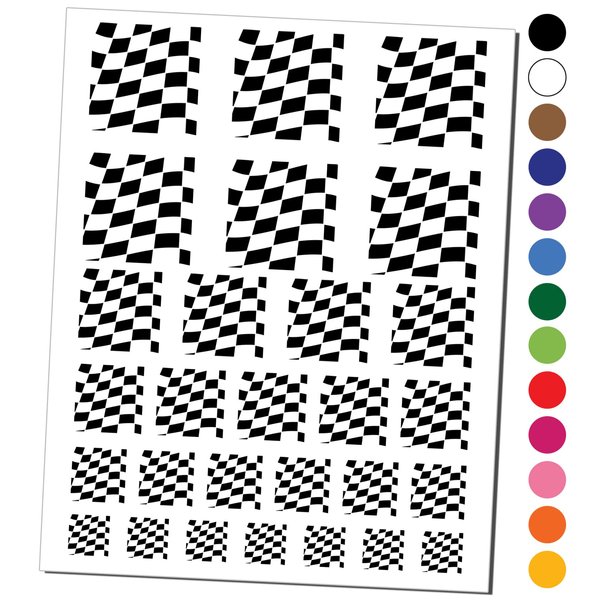 Waving Racing Checkered Flag Pattern Temporary Tattoo Water Resistant Fake Body Art Set Collection - Black (One Sheet)