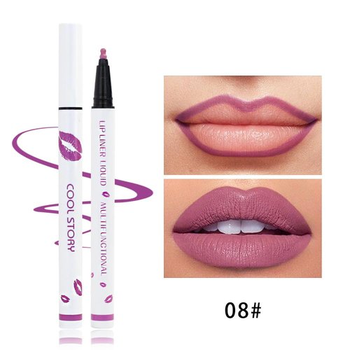 YUANLI Lip Stain Marker Pen, Lip Liner and Lipstick 2 in 1, Long Lasting Waterproof Matte Lip Tint Stain for Women, Hydrating and Waterproof 24 Hour Lip Liner Pencil & Liquid Lipstick - 08