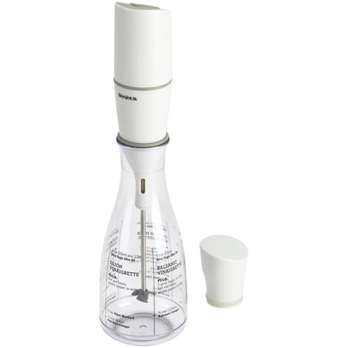 BonJour Chef's Tools Plastic Salad Dressing Carafe and Handheld Mixer, 12-Ounce, Salad Chef, White/Clear