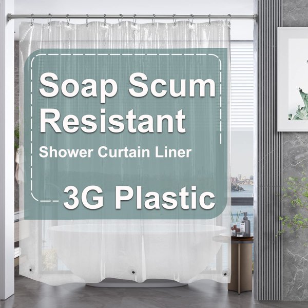 AmazerBath Clear Shower Curtain Liner, Plastic Shower Curtain Liner, Lightweight Shower Liner PEVA, Waterproof Bathroom Shower Curtains with 3 Magnets and 12 Rustproof Grommets, 72x72 Inches