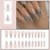 BABALAL Long Stiletto Press on Nails Sliver French Tip Fake Nails Glitter Glue on Nails Rhinestone Almond Acrylic Nails Manicure Nails for Women and Girls