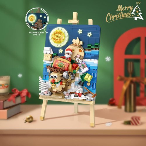 MEIEST Mini Building Blocks Christmas 3D Painting Model Set,Simulation Particle Stereograph Collection Construction Building Bricks Toy,Home Decor,14+(Sledge)