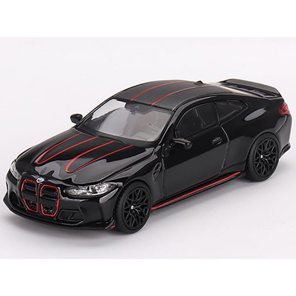M4 CSL Black Sapphire with Carbon Top and Red Stripes Limited Edition to 2760 Pieces Worldwide 1/64 Diecast Model Car by Mini GT MGT00703