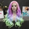 IMSTYLE Rainbow Synthetic Lace Front Wigs Colorful Natural Wave Synthetic Wig for Drag Queen Mermaid Cosplay Party 26 inches