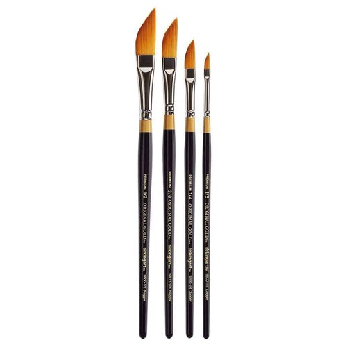 KINGART B-026 Premium 4 pc. Original Gold 9800 Series Dagger Striper Brush Set, Synthetic Golden Taklon for Acrylic, Oil, Watercolor Paint, Short Handle, 4 Brushes Sizes: 1/8", 1/4", 3/8", 1/2"