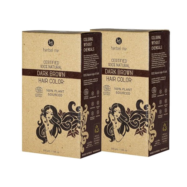 Herbal Me - Dark Brown Henna Hair Color Combo Kit 7.05 Oz+7.05 Oz,CERTIFIED 100% Natural by Ecocert(France), VEGAN & HALAL approved, ZERO Chemicals - (PACK OF 2)