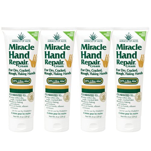 Miracle of Aloe Miracle Hand Repair Cream 8 oz Healing Aloe Vera Lotion for Dry, Cracked Hands with 60% Ultra Aloe Gel - Moisturizes, Softens, and Repairs - Non-Greasy (4-Pack)