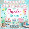 Oneder the Sea 1st Birthday Girl Decorations, Under the Sea Ocean Animal Birthday Party Supplies, Oneder the Sea Backdrop Happy Birthday Banner High Chair Banner Cupcake Cake Topper Printed Balloons