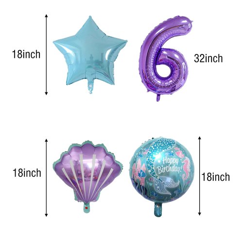 Little Mermaid 6th Birthday Party Balloons Bouquet Decorations Mermaid Foil Balloons for Girls 6th Birthday Baby Shower Mermaid Themed Party Decoration (6th Birthday)