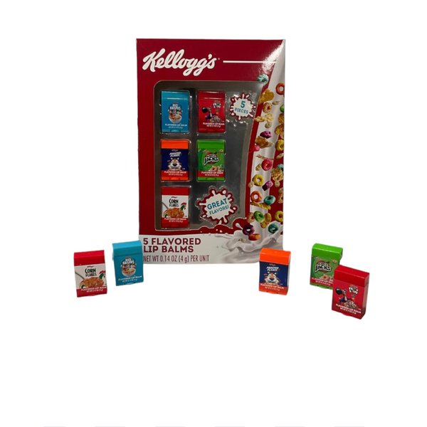 Taste Beauty 5-Piece Kelloggs Cereal Flavored Lip Balm Vending Machine Set, Cute Cereal Box Shaped Balms, Includes Corn Flakes, Rice Krispies, Frosted Flakes, Apple Jacks, & Fruit Loops