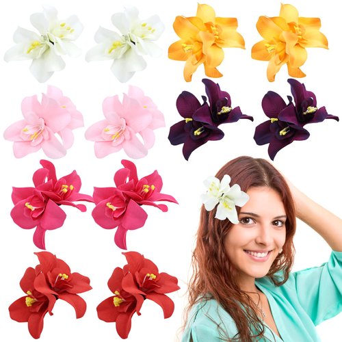 inSowni 12 Pieces/6 Pairs Bohemian Hawaii Artificial Plumeria Hibiscus Flower Hair Clips Barrettes Hair Pins Accessories for Women Girls Teens Kids