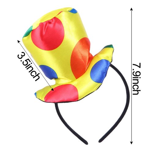 Dkomekii Polka Dot Clown Top Hat Headband Jester Carnival Circus Costume Headwear Funny Performance Props Halloween
