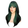 Sallcks Womens Green Wig Long Layered Green with Black Highlight Wigs with Bangs Heat Resistant Synthetic Fiber Wigs
