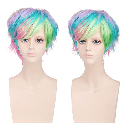 BERON Women's Rainbow Short Straight Bob Wig Rose Net with Wig Cap