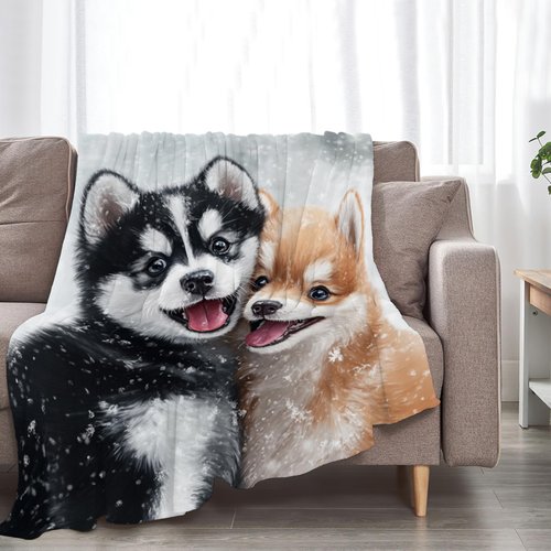 Citoir Dog Fleece Blanket Husky Throw Blanket Snow Animal Fuzzy Blanket for Dog Lover Gift Women Adult Kids Christmas Stuffed Decor for Home Bed Sofas Couch 50"x40"