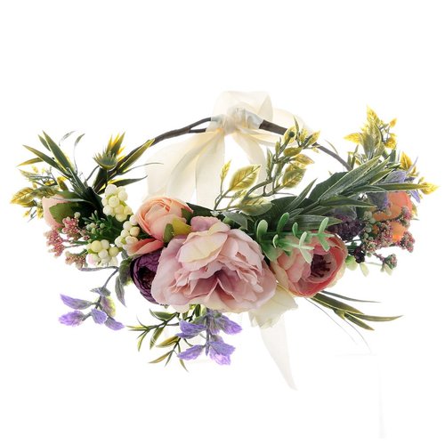 UUPP Bridal Flower Headband Artificial Flower Crown Hair Bands Wreath Headpiece with Adjustable Ribbon for Wedding Festivals