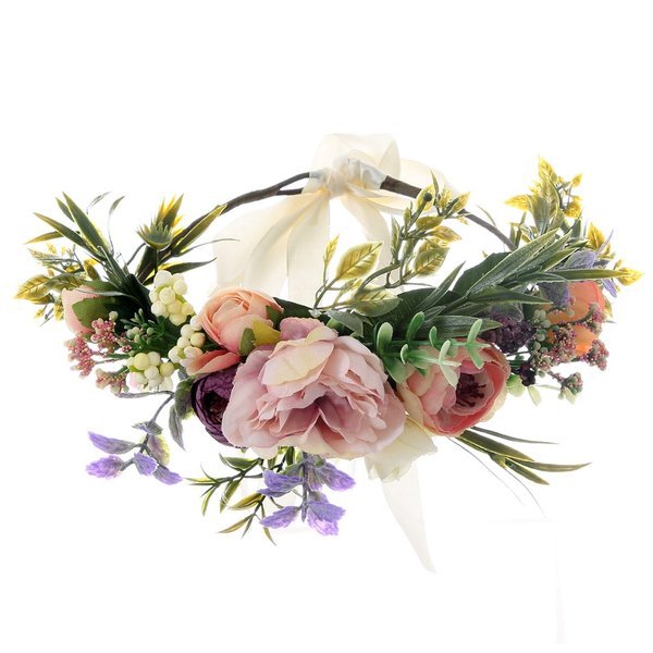 UUPP Bridal Flower Headband Artificial Flower Crown Hair Bands Wreath Headpiece with Adjustable Ribbon for Wedding Festivals