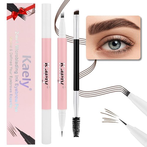 Kaely Dark Brown Microblading Eyebrow Pen,2-in-1 Magic Eyebrow Pencil with Brow Brush,Eyebrow Contouring Pen,Magical Precise Waterproof Brow Pen,lapiz de cejas 3d Eye Brow Pencils for Women,02