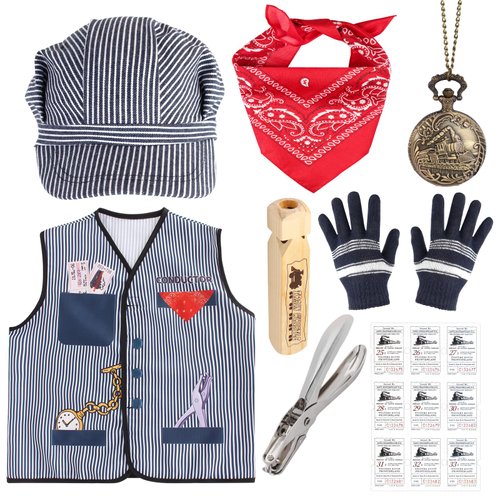 Kyson Kids Train Engineer Costume Train Conductor Dress Up Kit for Train Themed Birthday Party Halloween Dress Up Career Day (Dark Steel Blue)