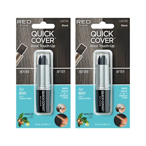 RED by Kiss Quick Cover Root Touch Up Stick Type 2PCS Water-Resistant Temporary Gray Concealer Cover Up Brush for Hair and Beard (Black)
