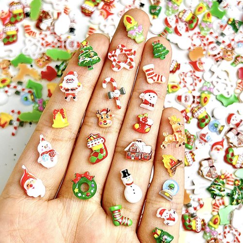 40Pcs Christmas Nail Art Charms 3D Nail Art Craft Resin Charms Snowman Reindeer Christmas Tree Cute Nail Design Xmas Nail Charms and Gems Small Cartoon Nail Jewelry DIY Acrylic Nail Accessories