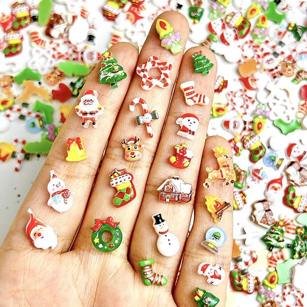40Pcs Christmas Nail Art Charms 3D Nail Art Craft Resin Charms Snowman Reindeer Christmas Tree Cute Nail Design Xmas Nail Charms and Gems Small Cartoon Nail Jewelry DIY Acrylic Nail Accessories