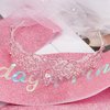 SuPoo Pink Princess Sash and Crown Set - Rhinestone Tiara and Crystal Headband for Women, Happy Birthday Party Decorations and Hair Accessories