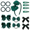 Green Hair Bow with Hair Knotted Scrunchies Headband Set, 15 Pcs Green Velvet Hair Bow, Green Bows for Girls Hair, Dark Green Uniform Hair Accessories, Green Hair Ties for Little Girls