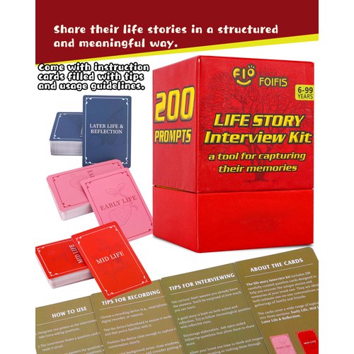 FOIFIS 200 Life Story Interview Kit Cards-Guided Voice Journal and Memory Keepsake Gift Box for Parents and Grandparents-Get to Know Their Unique Life Story with 200 Curated Questiones