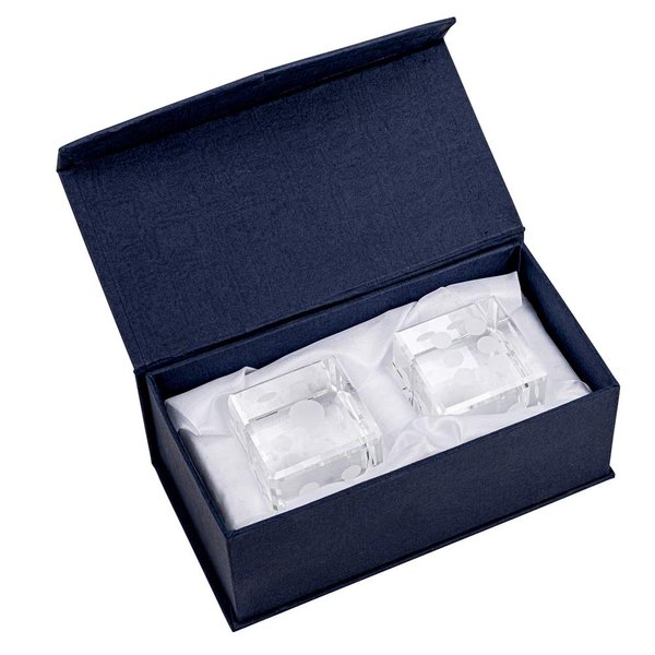 Amlong Crystal Pair of Crystal Dice Paperweight with White Dots 1.5 inch with Gift Box