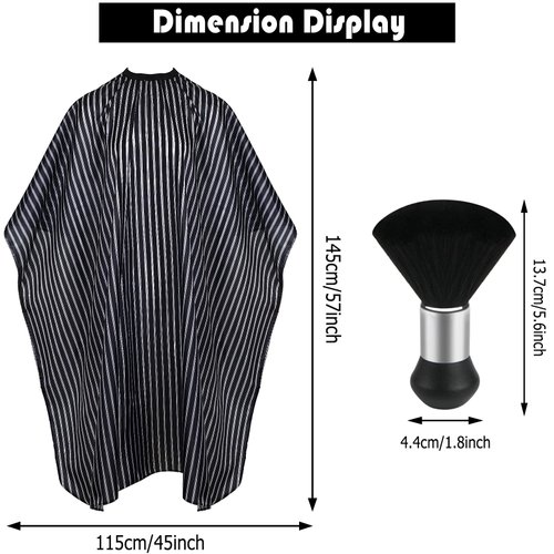 FEBSNOW Professional Hair Cutting Cape with Neck Duster Brush, FEBSNOW Salon Barber Cape, Hair Cutting Accessories (Black Stripe)