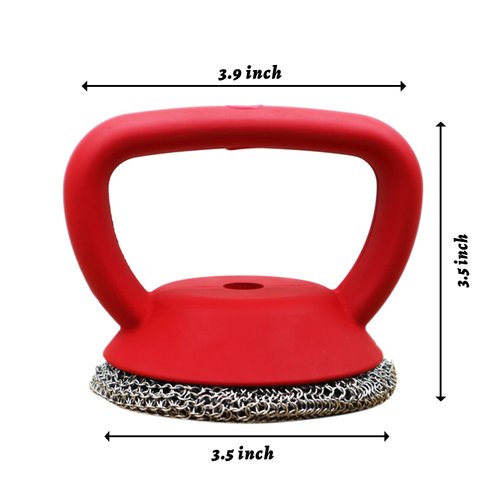 MEIXINZHI Cast Iron Scrubber, Cast Iron Skillet Cleaner+2 Pan Grill Scrapers Chain Mail to Clean Cast Iron Chain Mail Scrubber Cast Iron Chainmail Scrubber for Cast Iron Skillet (Red)